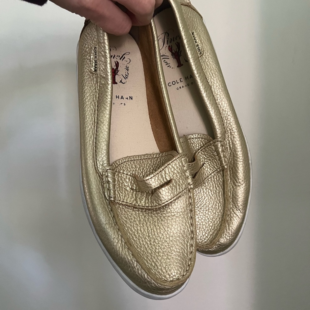 Cole haan gold loafers